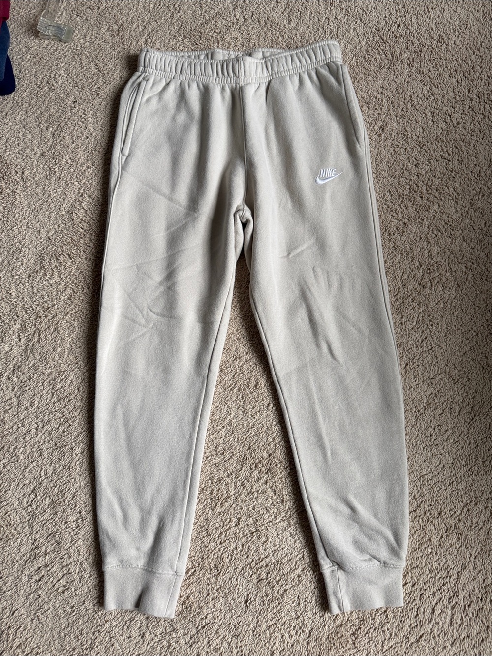 Nike Light Gray Men's Fleece Joggers with White Swoosh